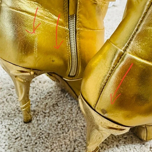 Gorgeous Anna Dello Russo Gold Genuine Leather Ankle Boots Size 40NWOT